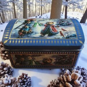 Vtg 2003 Hinged Tin Box (Dome Lid) Christmas Snowman Teddy Bear Nicky Boehme